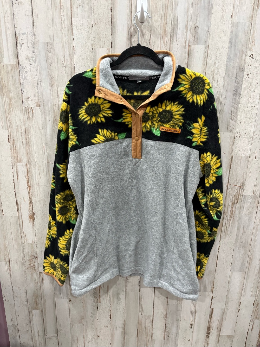 Simply Southern Sunflower Pullover Fleece Quarter Zip Women’s Large Black Gray